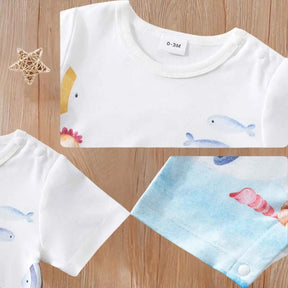 Macacão de Bebê de Manga Curta  Animal Marinho Confortável e Macio - Babysurf