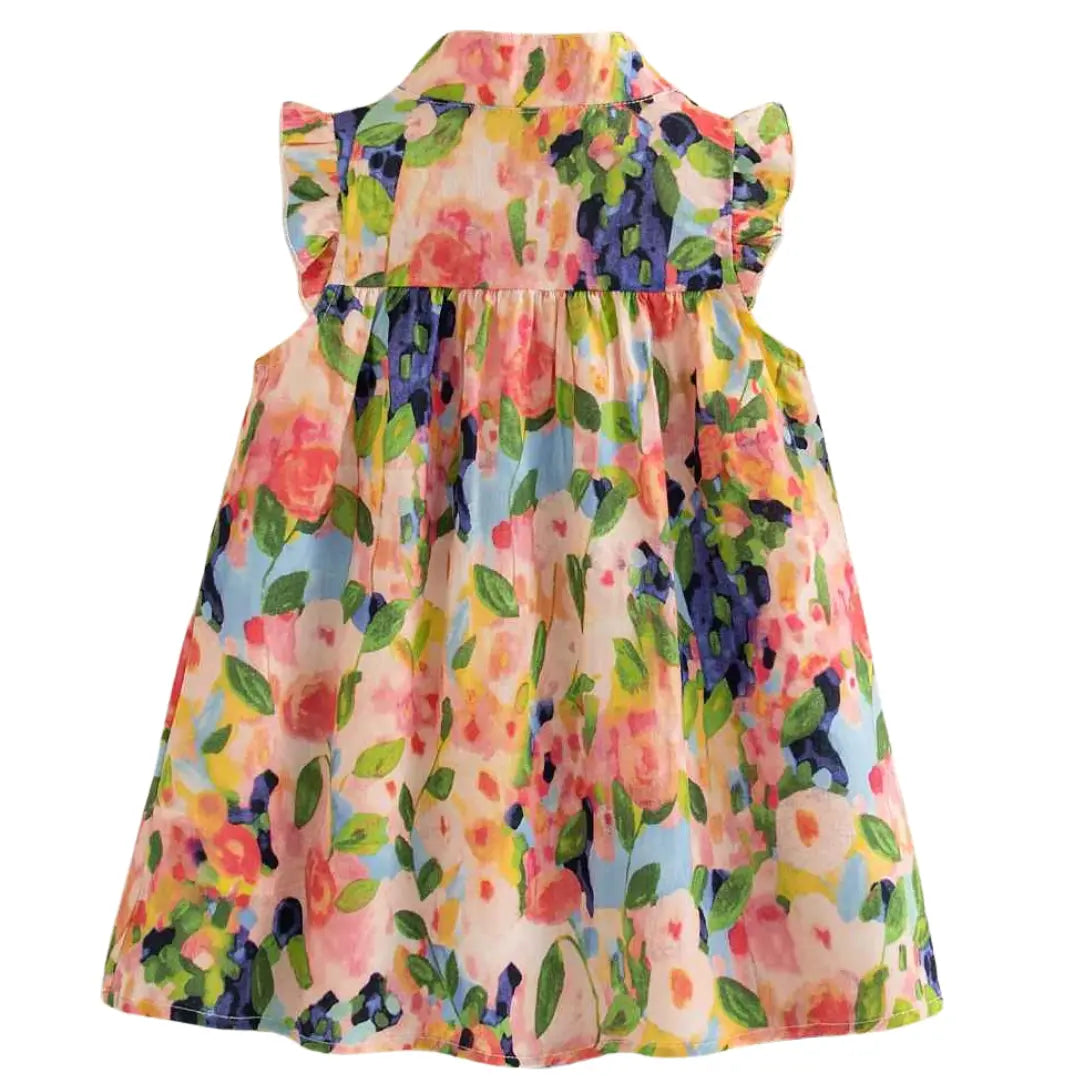 Vestido Floral de Verão Sem Mangas com Babados - Flor