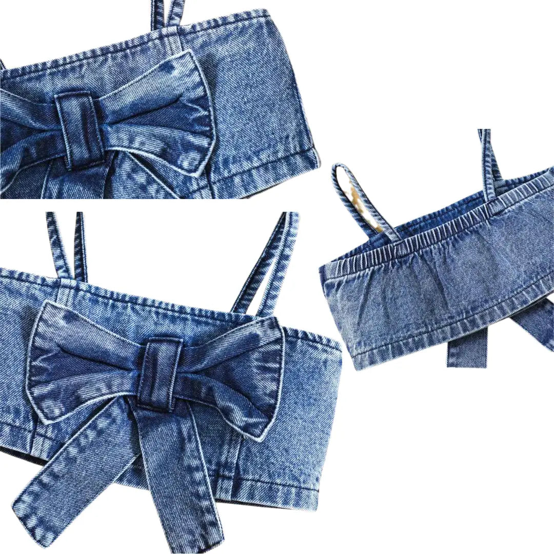 Conjunto de Top Jeans de Alça + Shorts Saia Infantil - Jussy