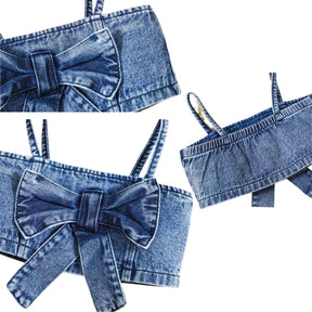 Conjunto de Top Jeans de Alça + Shorts Saia Infantil - Jussy