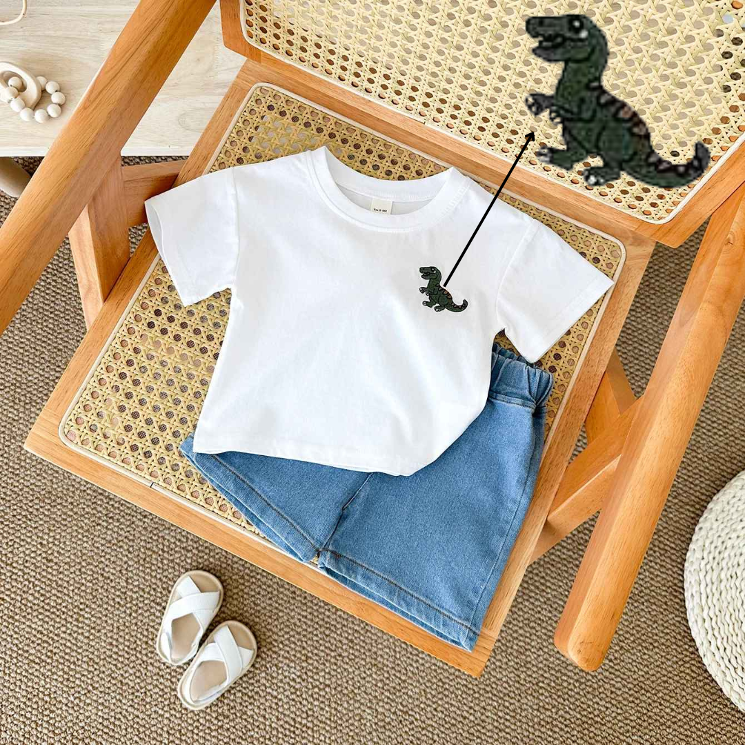 Conjuntos de Verão Camiseta Bordada de Dinossauro  2 peças - Saffari2
