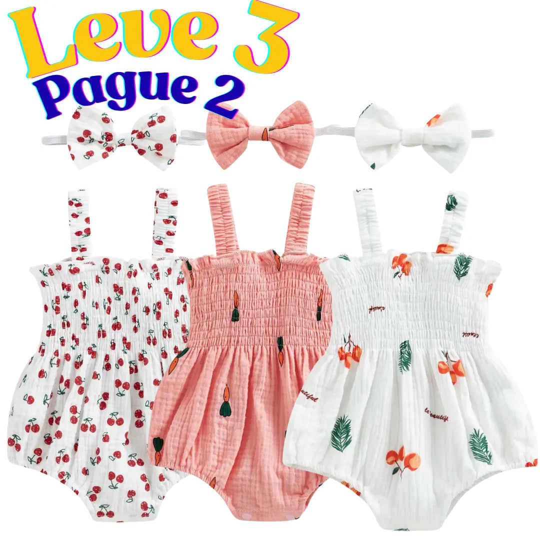 Conjunto Macacão sem Mangas com Estampa Recém-Nascido - Leve 3 Pague 2 - Cocco