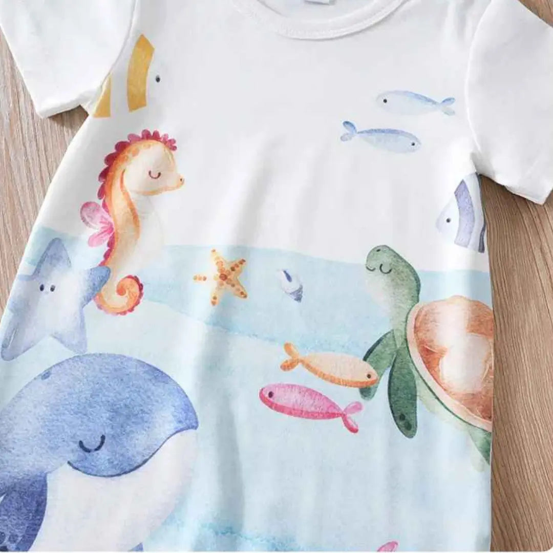 Macacão de Bebê de Manga Curta  Animal Marinho Confortável e Macio - Babysurf