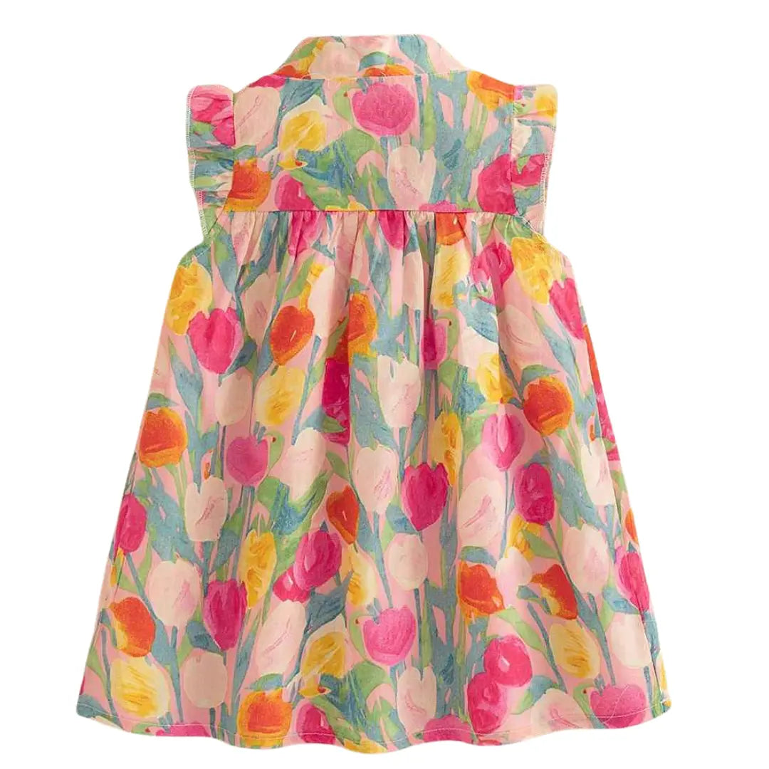 Vestido Floral de Verão Sem Mangas com Babados - Flor