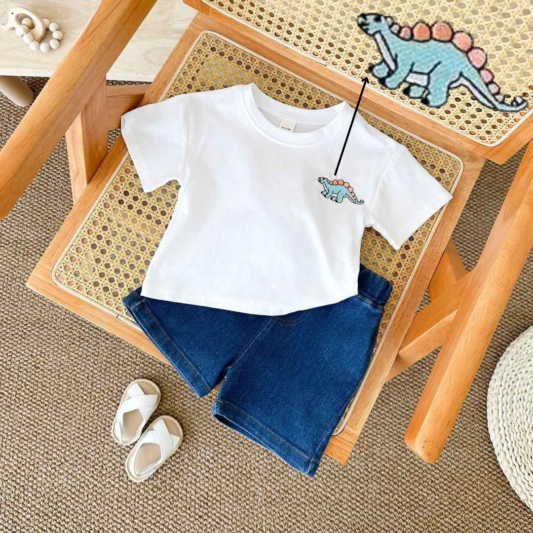 Conjuntos de Verão Camiseta Bordada de Dinossauro  2 peças - Saffari2