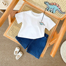 Conjuntos de Verão Camiseta Bordada de Dinossauro  2 peças - Saffari2