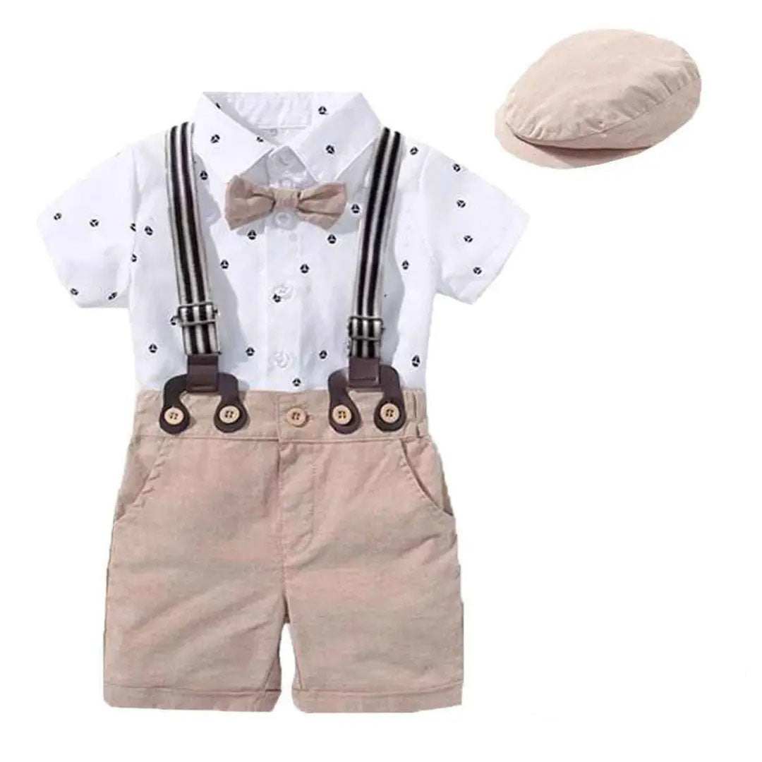 Conjunto de Roupas Social Bebê Camisa + Bermuda + Suspensorio e Chapéu - Henrikin