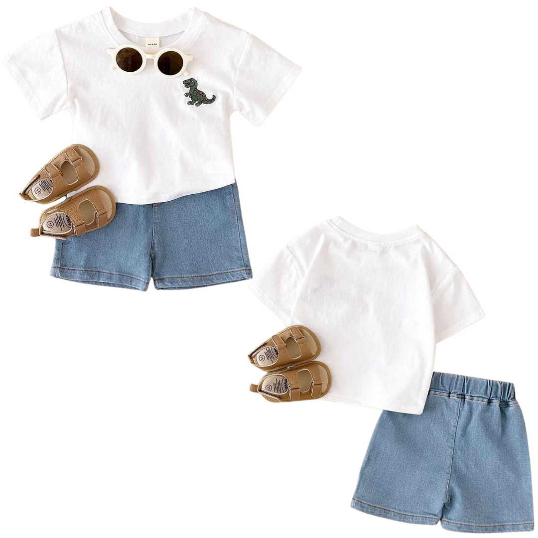 Conjuntos de Verão Camiseta Bordada de Dinossauro  2 peças - Saffari2
