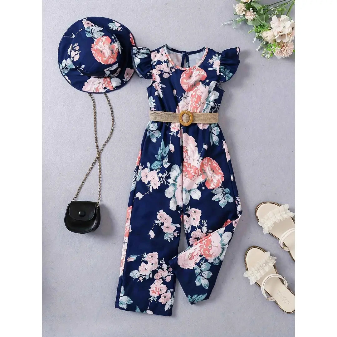 Macacão Infantil com Chapéu Manga Voadora Casual Elegante - Vitoria