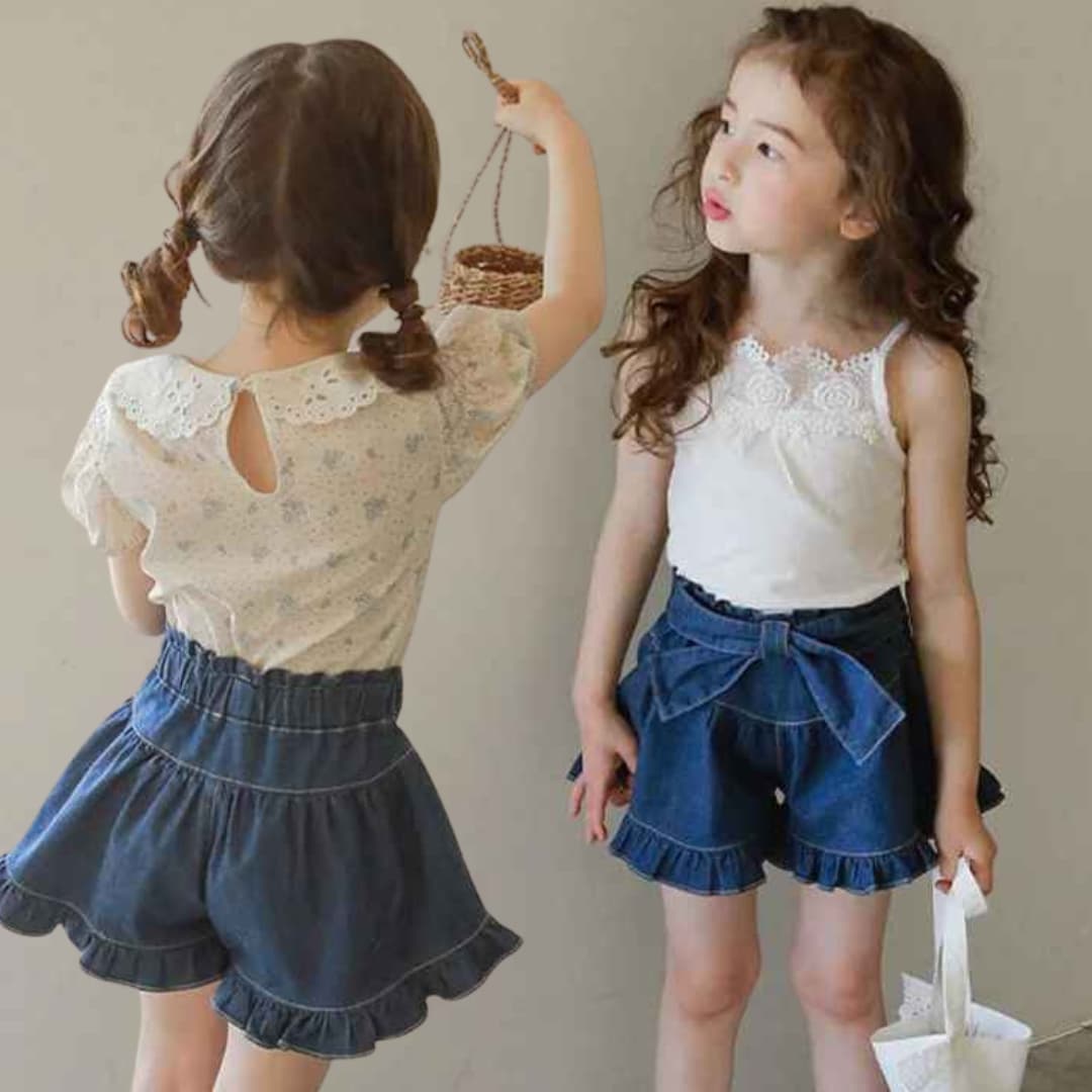 Shorts Jeans com Cinto Estilo Princesa Vintage de Verão - Valentina