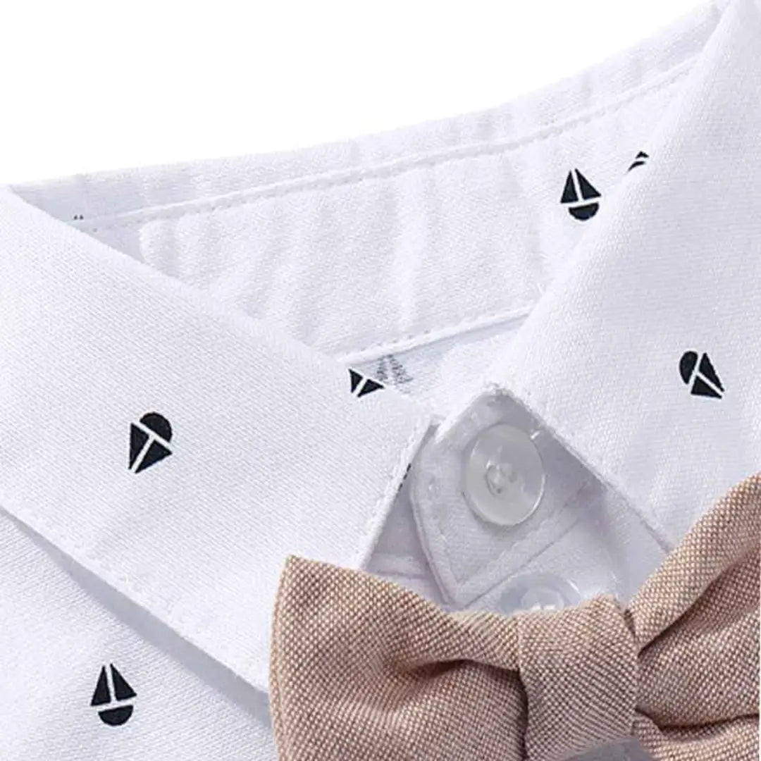 Conjunto de Roupas Social Bebê Camisa + Bermuda + Suspensorio e Chapéu - Henrikin