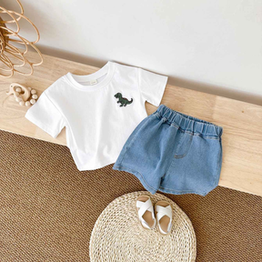 Conjuntos de Verão Camiseta Bordada de Dinossauro  2 peças - Saffari2