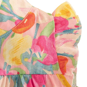 Vestido Floral de Verão Sem Mangas com Babados - Flor