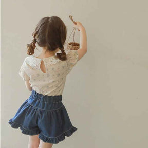 Shorts Jeans com Cinto Estilo Princesa Vintage de Verão - Valentina