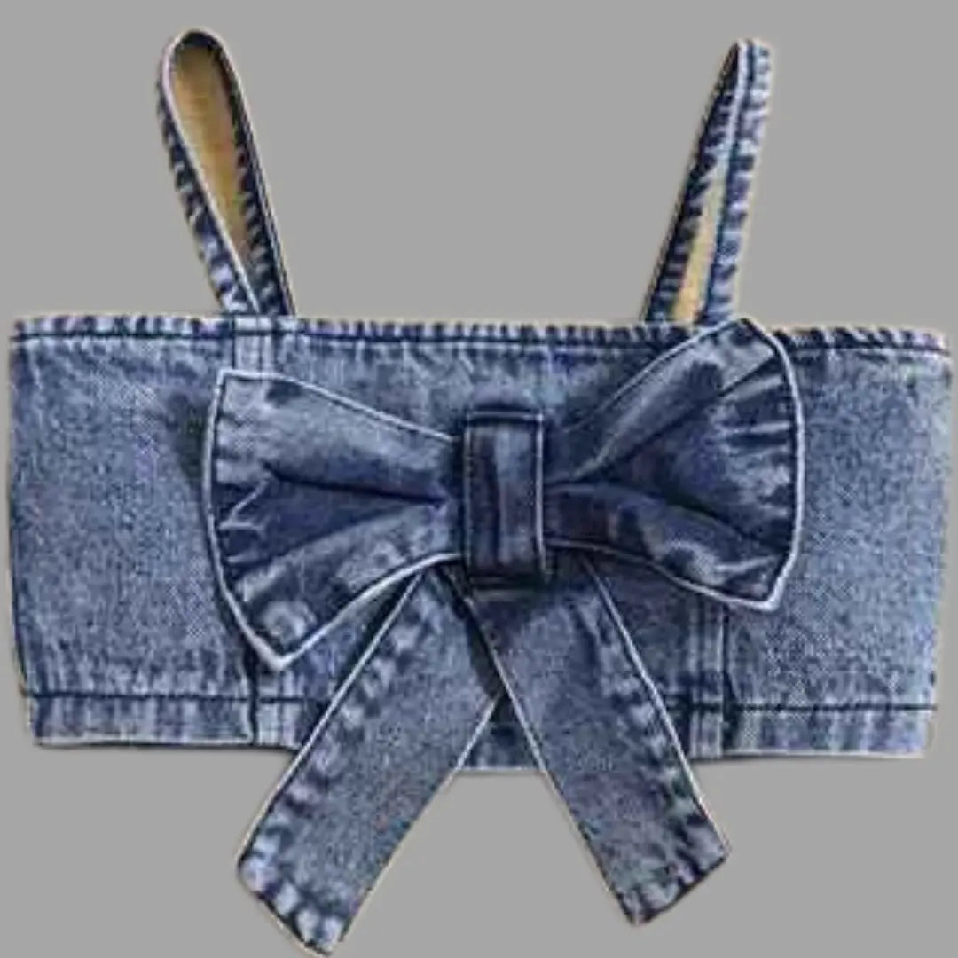 Conjunto de Top Jeans de Alça + Shorts Saia Infantil - Jussy