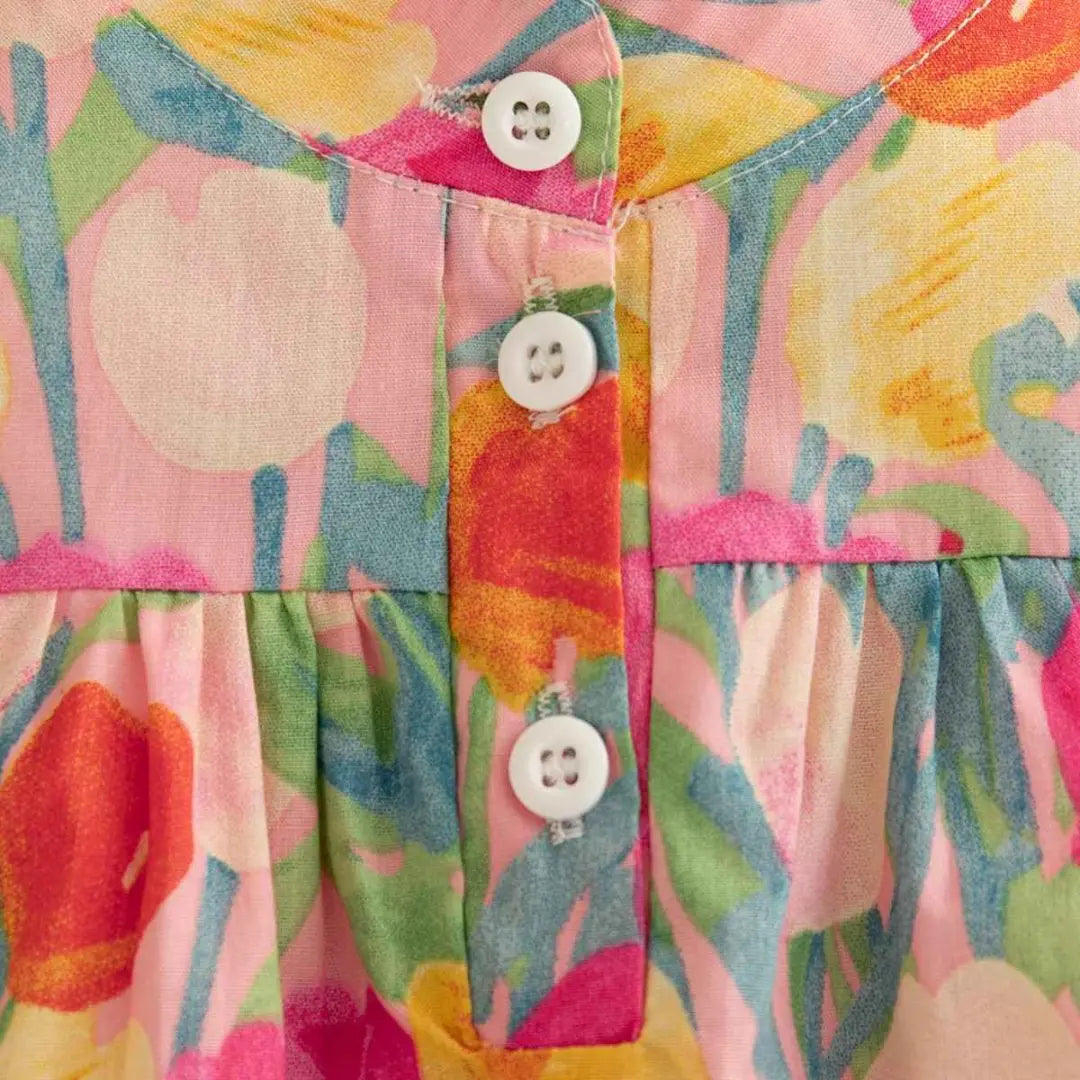 Vestido Floral de Verão Sem Mangas com Babados - Flor