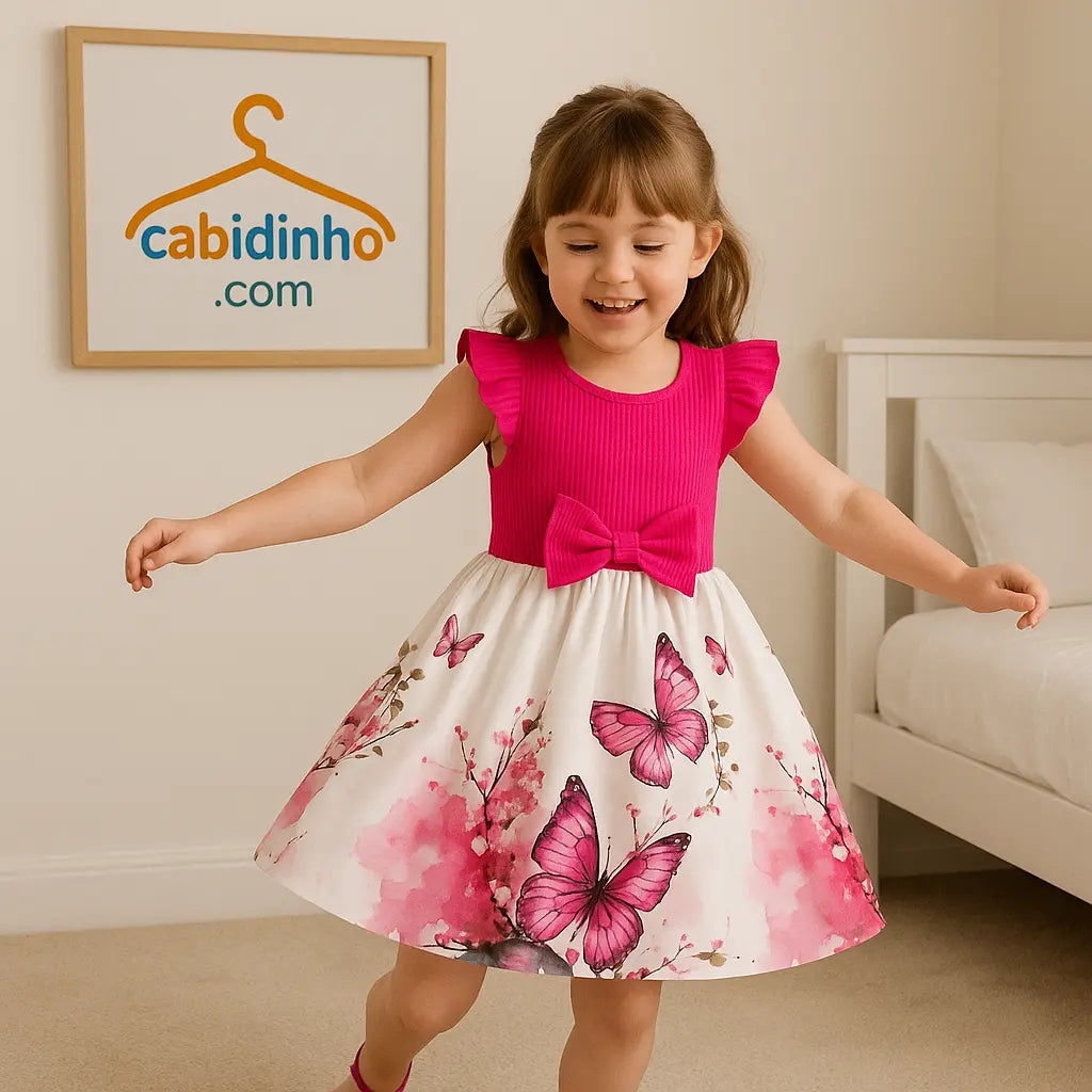 Kit Vestido Infantil Floral com Tule e Babados - Sophia