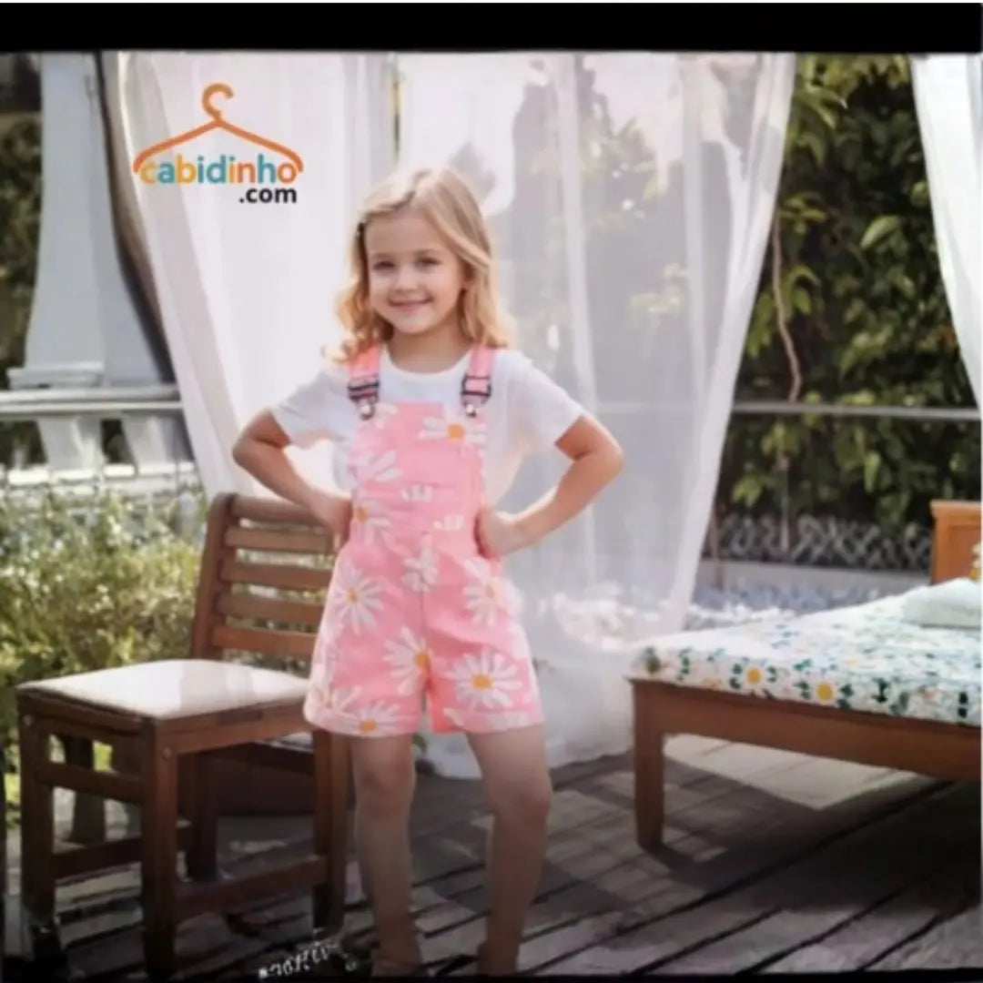 Conjunto Camiseta Branca e Bermuda Suspensório Casual Manga Curta - Asled