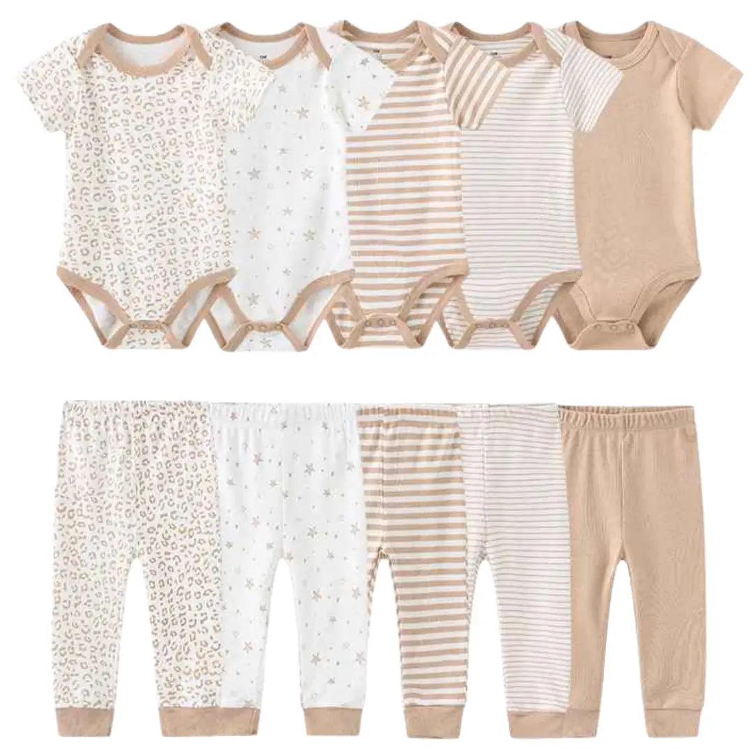 Kit Bodysuits Manga Curta + Calças Algodão - Lilo