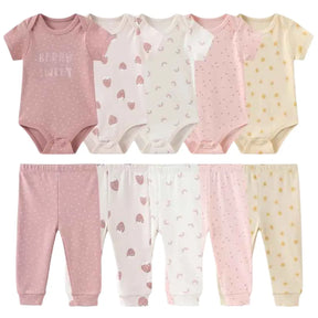 Kit Bodysuits Manga Curta + Calças Algodão - Lilo