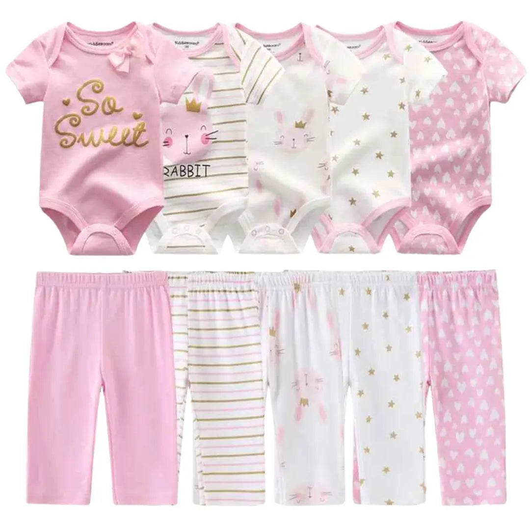 Kit Bodysuits Manga Curta + Calças Algodão - Lilo