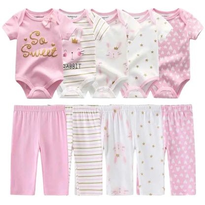 Kit Bodysuits Manga Curta + Calças Algodão - Lilo