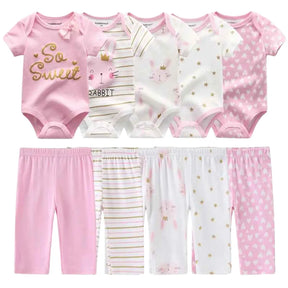 Kit Bodysuits Manga Curta + Calças Algodão - Lilo