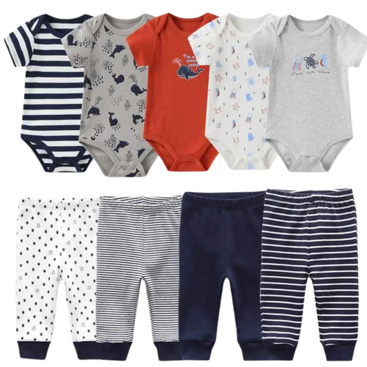 Kit Bodysuits Manga Curta + Calças Algodão - Lilo