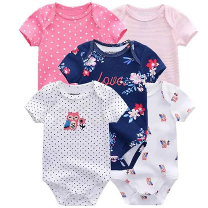 Kit Macacão Bodysuits Manga Curta Bebê de Algodão 5 Peças - Thammy