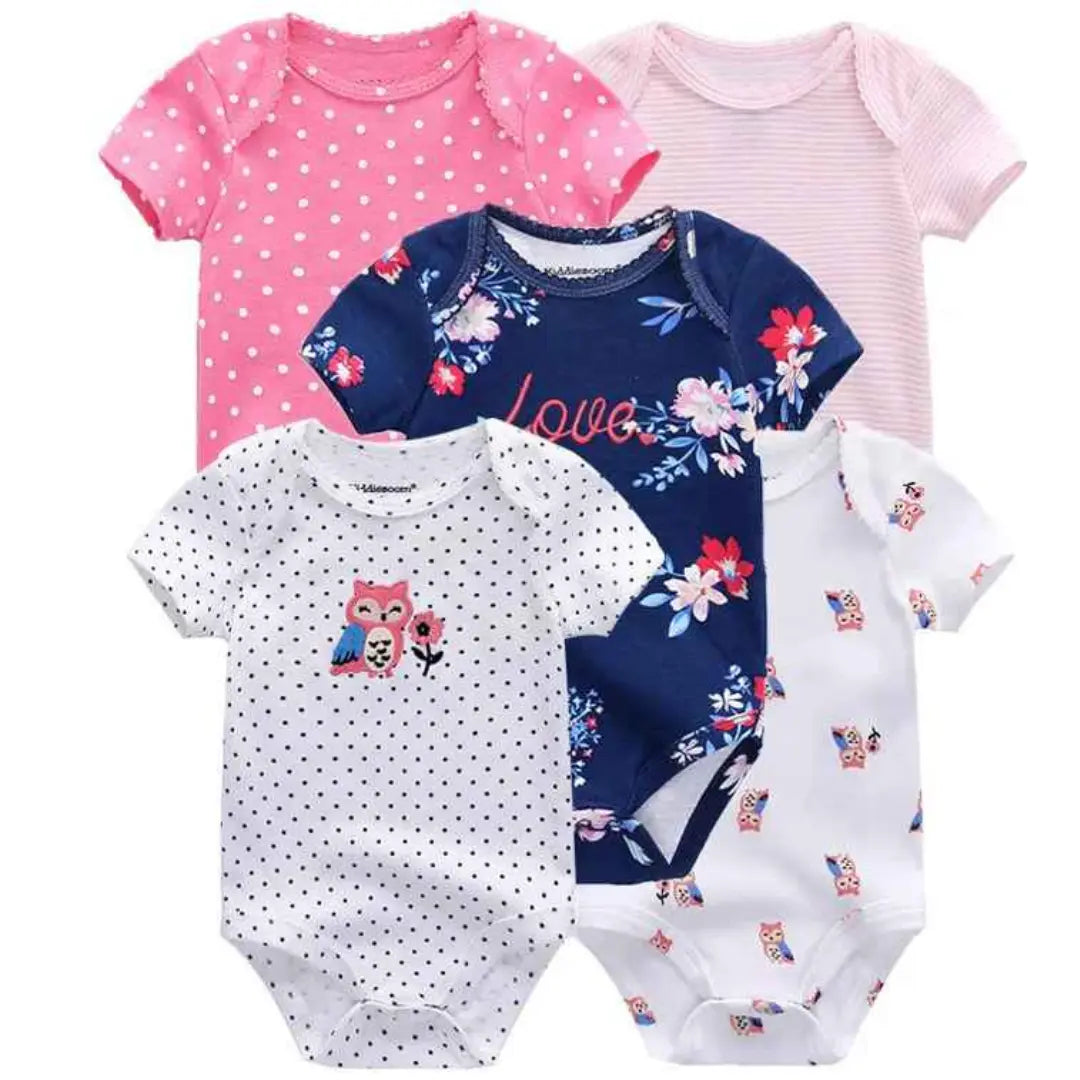 Kit Macacão Bodysuits Manga Curta Bebê de Algodão 5 Peças - Thammy