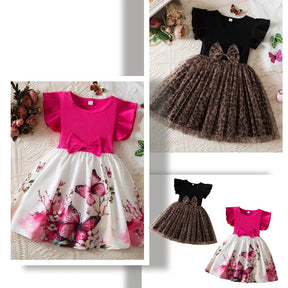 Kit Vestido Infantil Floral com Tule e Babados - Sophia
