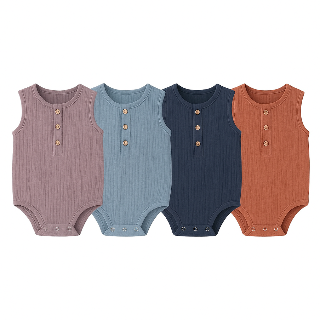 Kit Macacão de Musselina sem Mangas 4 Peças - Maurielle