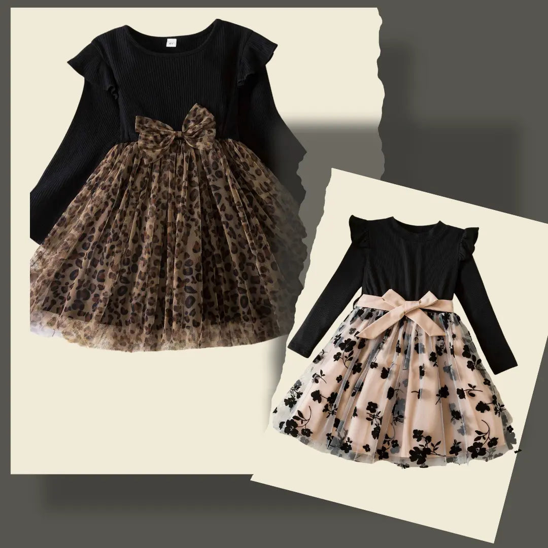 Kit Vestido Infantil Floral com Tule e Babados - Sophia