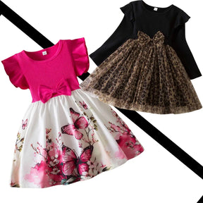 Kit Vestido Infantil Floral com Tule e Babados - Sophia
