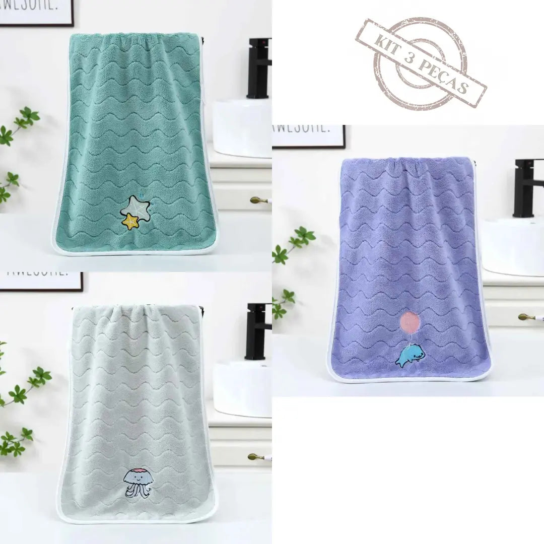 Kit Toalha de Banho em Veludo Coral Macia Absorvente e Confortável 3 Peças - Levi