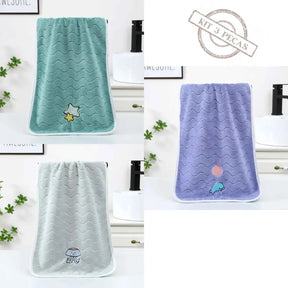 Kit Toalha de Banho em Veludo Coral Macia Absorvente e Confortável 3 Peças - Levi