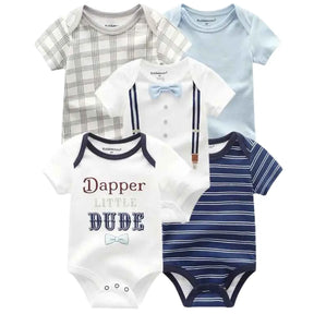 Kit Macacão Bodysuits Manga Curta Bebê de Algodão 5 Peças - Thammy