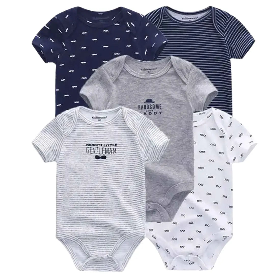 Kit Macacão Bodysuits Manga Curta Bebê de Algodão 5 Peças - Thammy