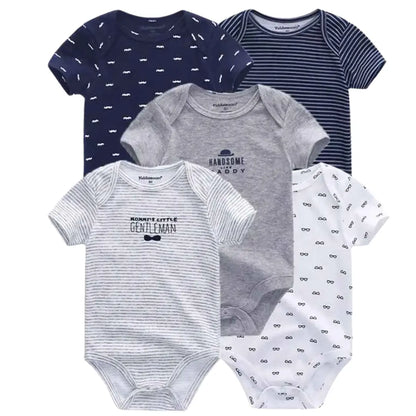 Kit Macacão Bodysuits Manga Curta Bebê de Algodão 5 Peças - Thammy