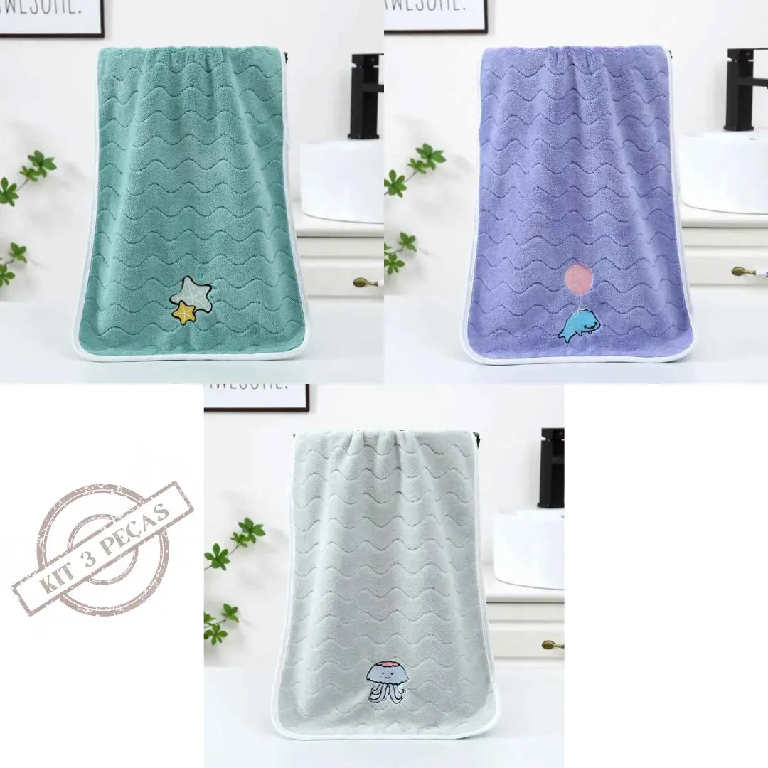 Kit Toalha de Banho em Veludo Coral Macia Absorvente e Confortável 3 Peças - Levi