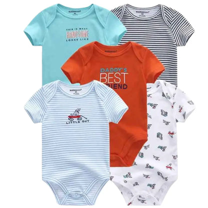 Kit Macacão Bodysuits Manga Curta Bebê de Algodão 5 Peças - Thammy