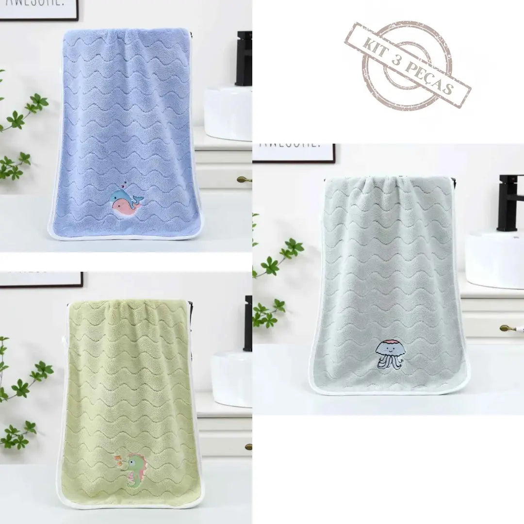 Kit Toalha de Banho em Veludo Coral Macia Absorvente e Confortável 3 Peças - Levi