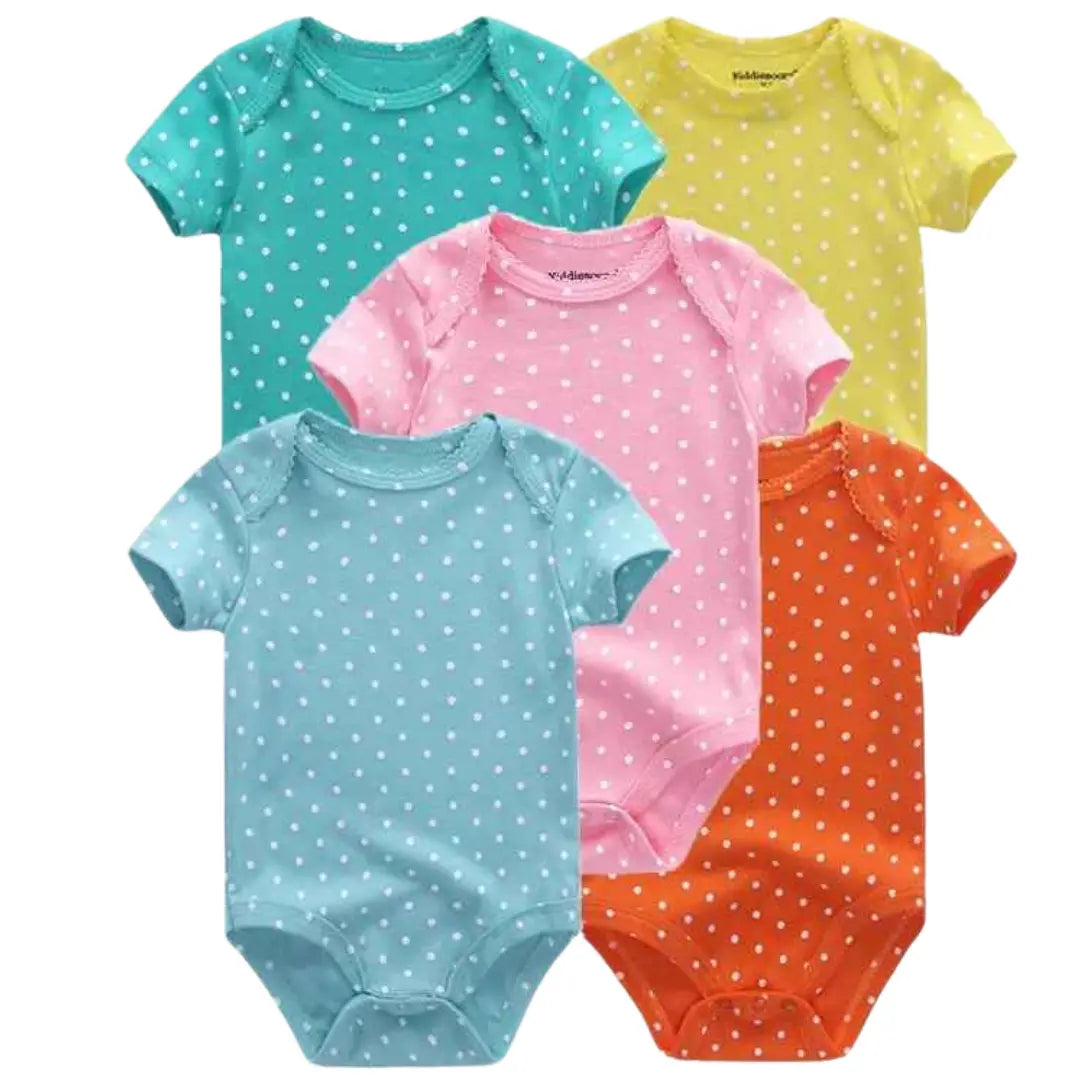 Kit Macacão Bodysuits Manga Curta Bebê de Algodão 5 Peças - Thammy