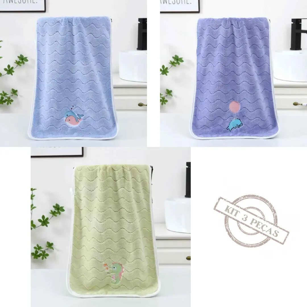 Kit Toalha de Banho em Veludo Coral Macia Absorvente e Confortável 3 Peças - Levi