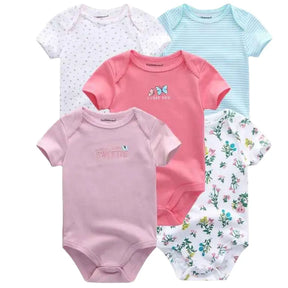 Kit Macacão Bodysuits Manga Curta Bebê de Algodão 5 Peças - Thammy