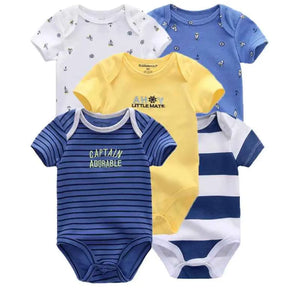 Kit Macacão Bodysuits Manga Curta Bebê de Algodão 5 Peças - Thammy
