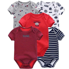 Kit Macacão Bodysuits Manga Curta Bebê de Algodão 5 Peças - Thammy