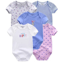 Kit Macacão Bodysuits Manga Curta Bebê de Algodão 5 Peças - Thammy