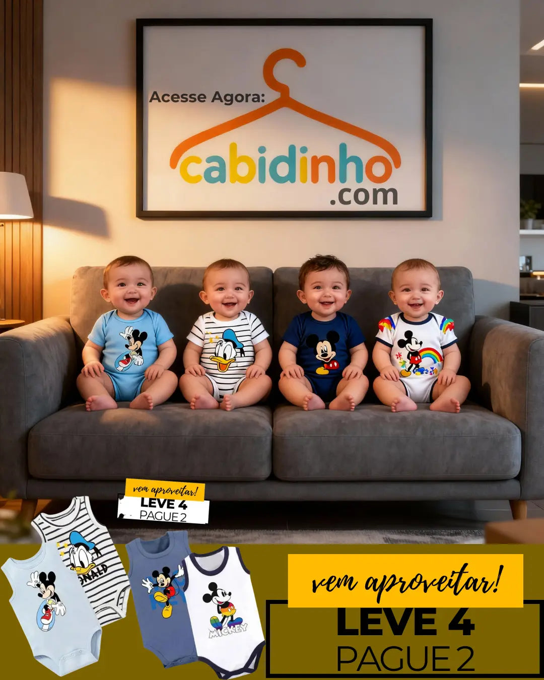 Kit BodySuit Macacão Algodão Mickey Mouse e Pato Donald Leve 4 Pague 2 -  StonesGarden